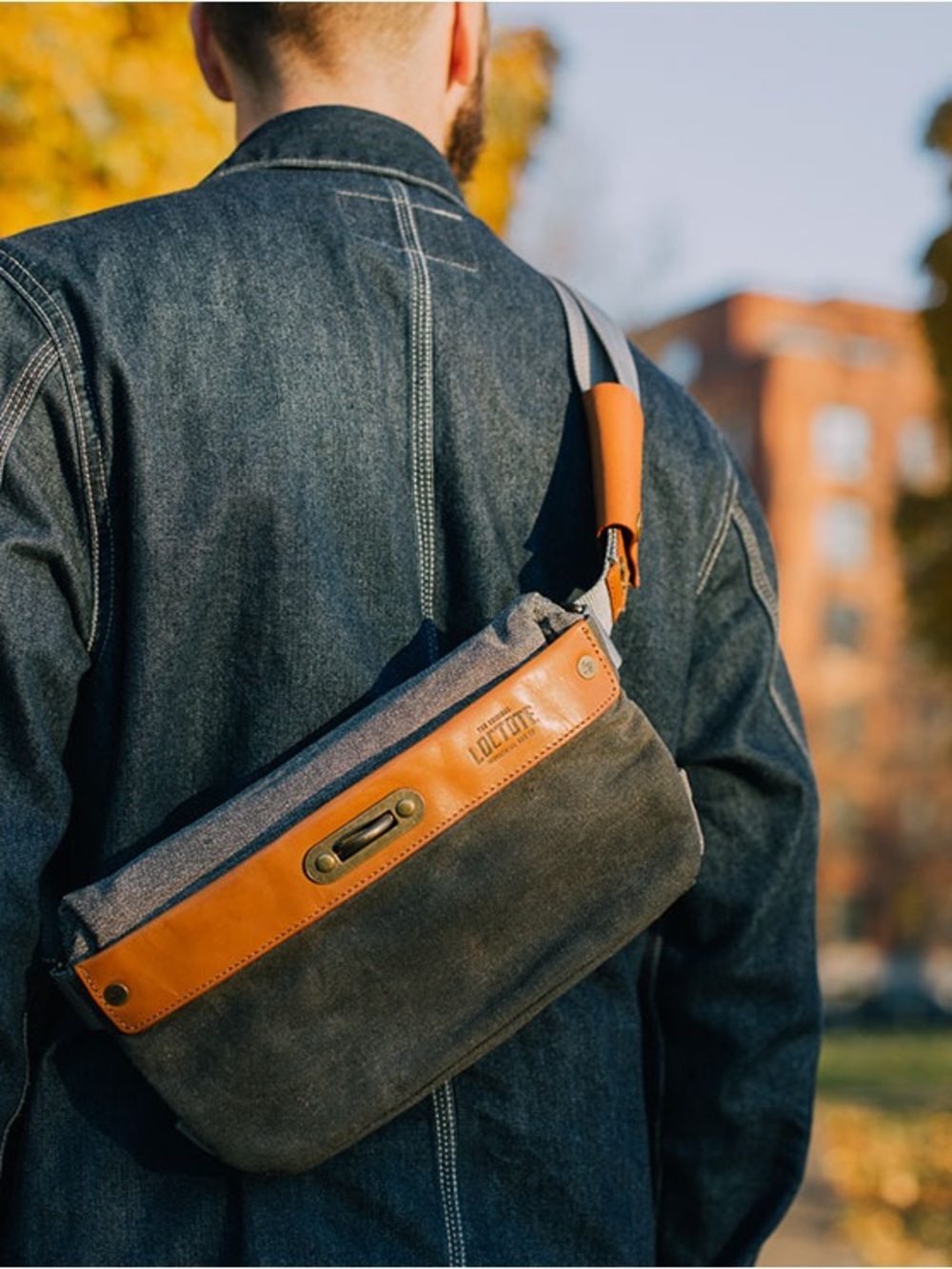Loctote Sling back Leather-Trim Canvas Sling Bag for Men - Brown/Gray